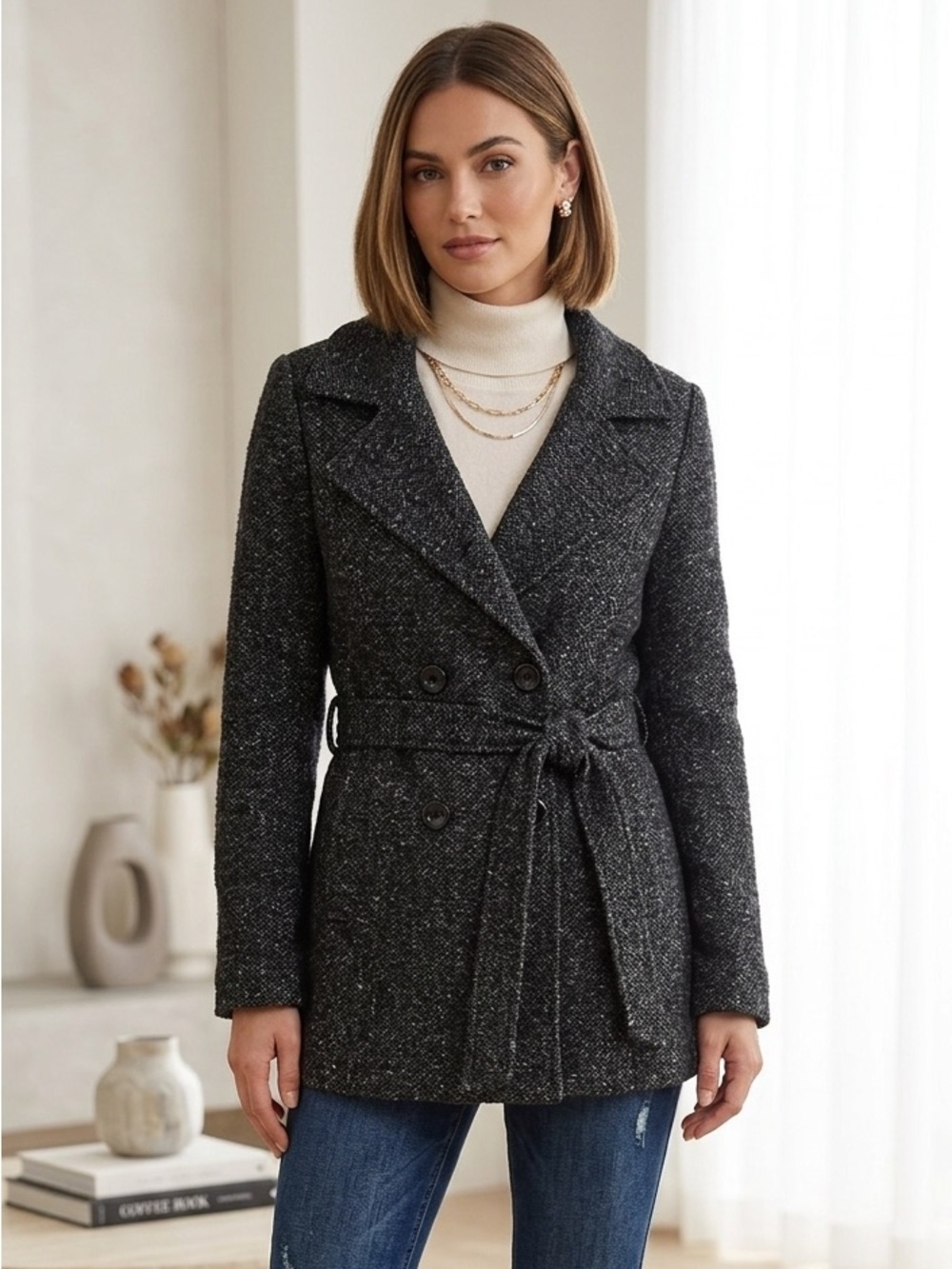 BKE Women's Charcoal Pea Coat